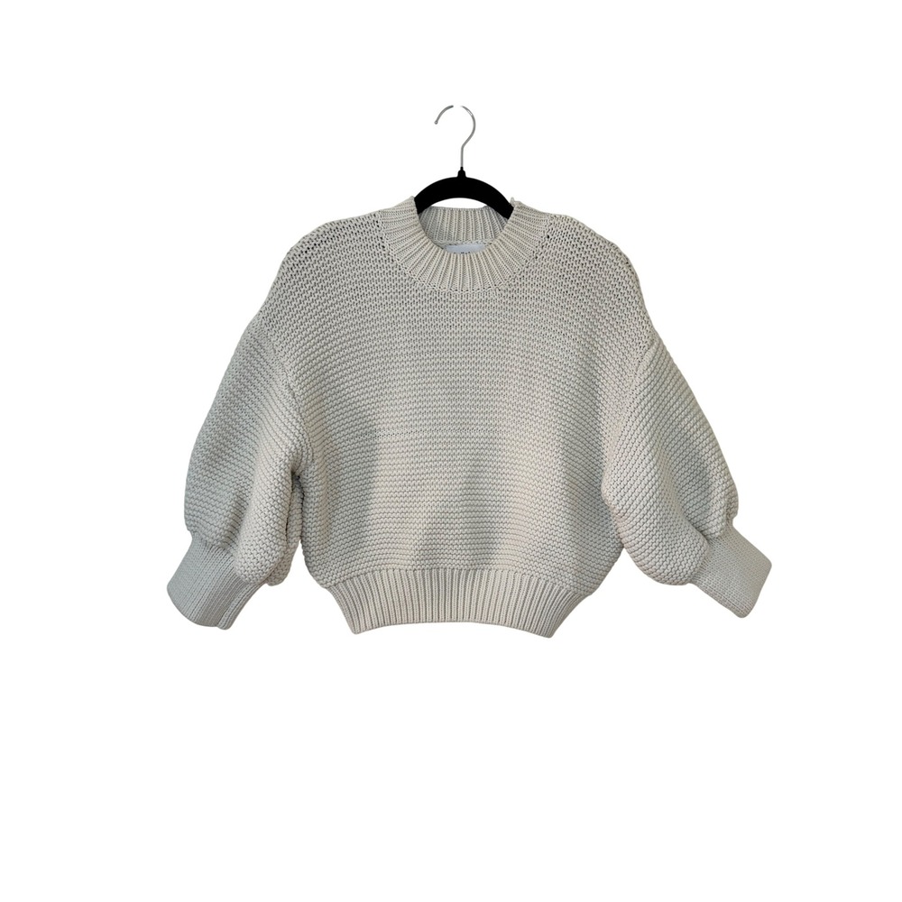 Callahan Knitwear Cream Chunky Lantern Sleeve Cropped Cotton Blend Sweater Small